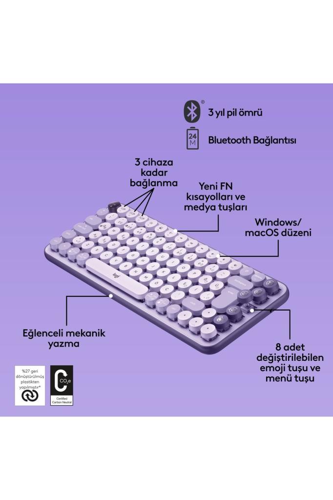 Logitech POP Keys 920-011527 Krem Mor TKL Kablosuz Mekanik Klavye Outlet
