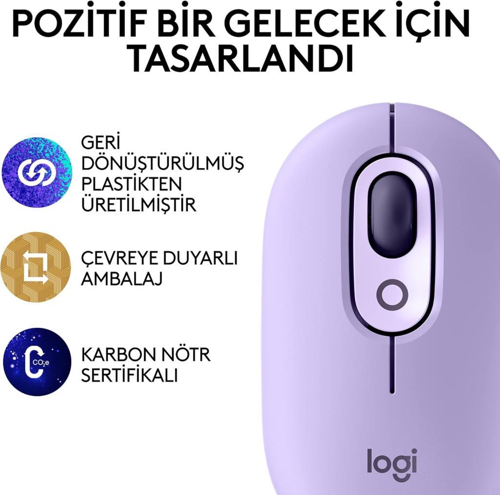 Logitech POP Emoji 910-006547 Lila Sessiz Optik Kablosuz Mouse Teşhir