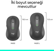 Logitech M650 Signature 910-006236 Siyah Sessiz Büyük Boy Sol El Optik Kablosuz Mouse Teşhir