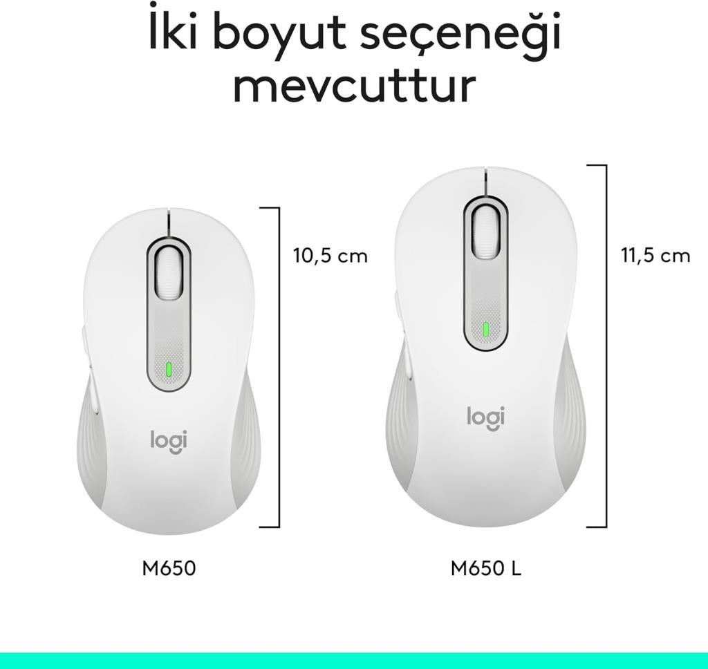 Logitech M650 Signature 910-006255 Beyaz Sessiz Küçük Boy Sağ El Kablosuz Mouse Outlet