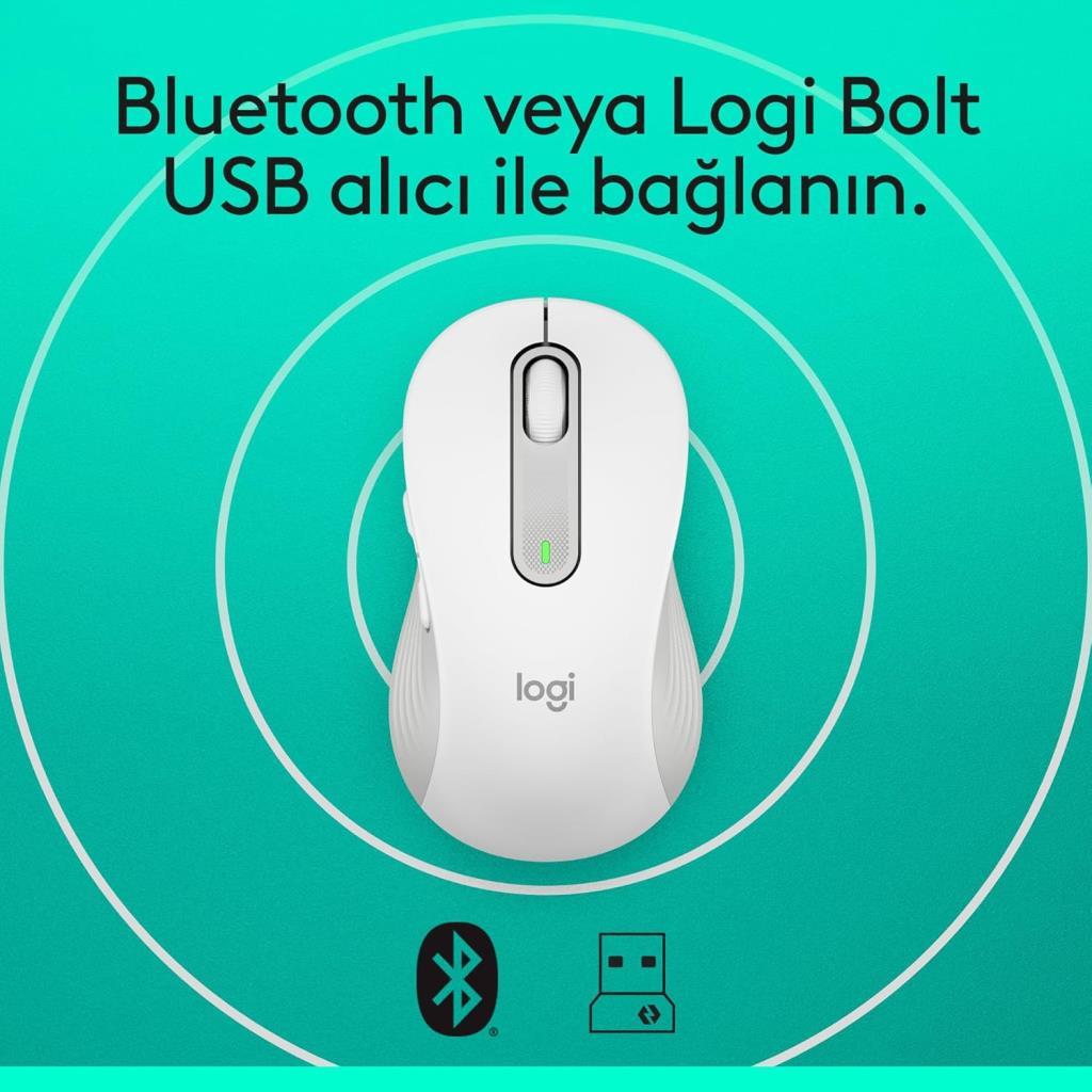 Logitech M650 Signature 910-006255 Beyaz Sessiz Küçük Boy Sağ El Kablosuz Mouse Outlet