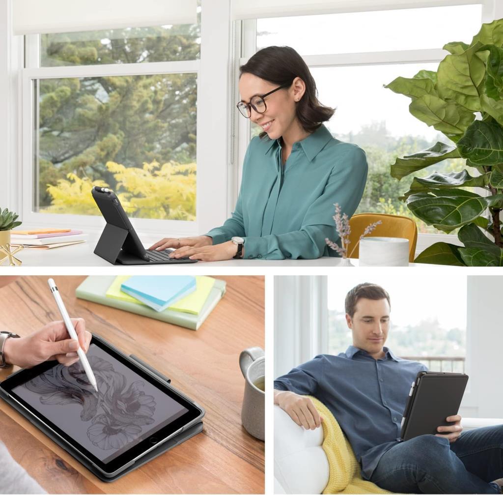 Logitech Slim Folio iPad 10.2 inç 7. ve 8. Nesil ile Uyumlu Klavyeli Kılıf Gri Teşhir