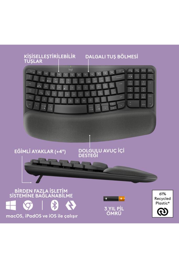 Logitech Wave Keys Kablosuz Dolgulu Avuç İçi Destekli Ergo