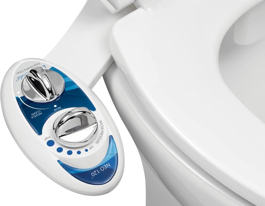 LUXE Bidet NEO 120 - Kendi Kendini Temizleyen Başlık, Tatlı Su Elektrikli Olmayan Bide Eklentisi, Klozet Kapağı için, Ayarlanabilir Su Basıncı, Arka Yıkama Teşhir
