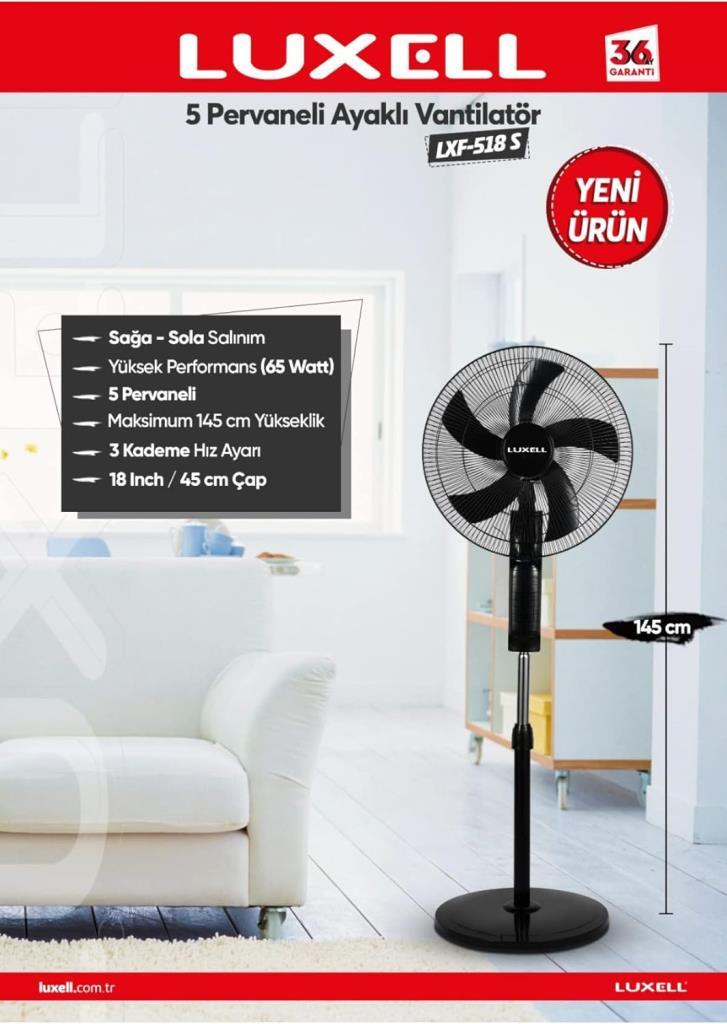 Luxell LXF-518 S Siyah Ayaklı Vantilatör Teşhir