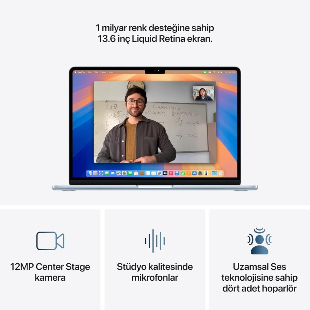 MacBook Air M4 16 GB 256 GB SSD 13.6" MC6T4TU/A Gök Mavisi Teşhir (Açıklamayı Okuyunuz)