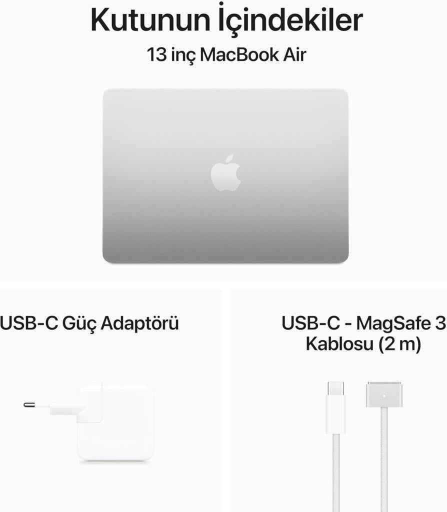 MacBook Air M3 8 GB 256 GB SSD 13.6" MRXQ3TU/A Gümüş Outlet (Açıklamayı Okuyunuz)