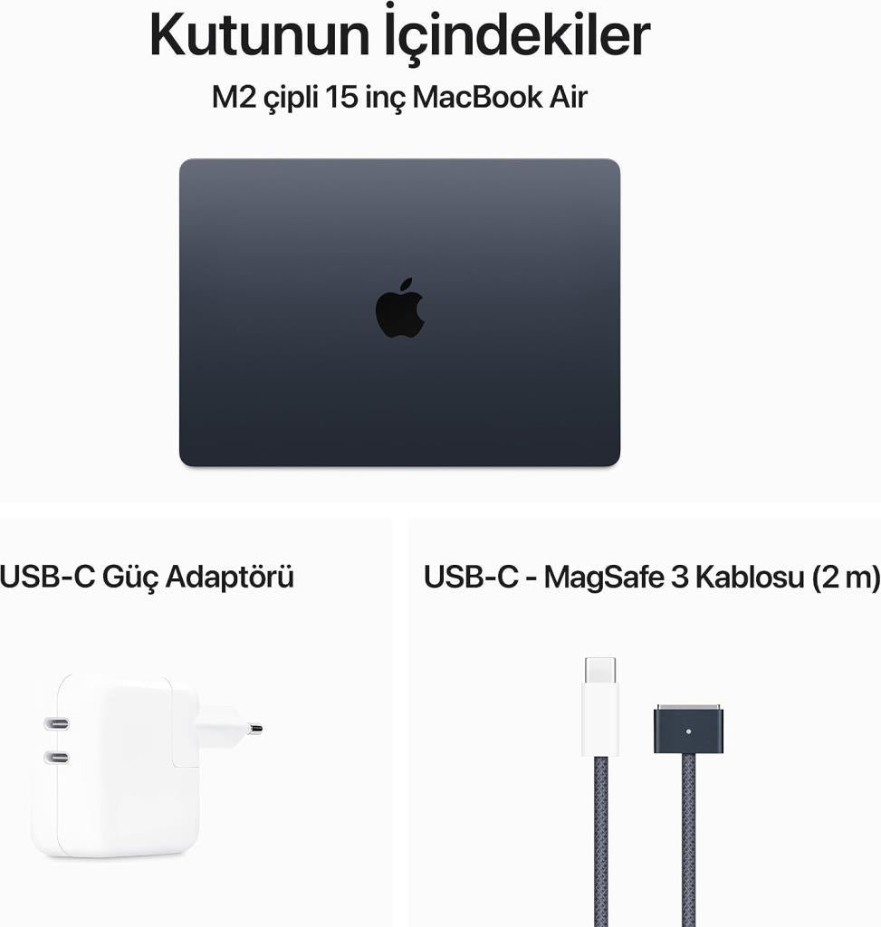 MacBook Air M2 8 GB 512 GB SSD 15.3" MQKX3TU/A Gece Yarısı - Teşhir