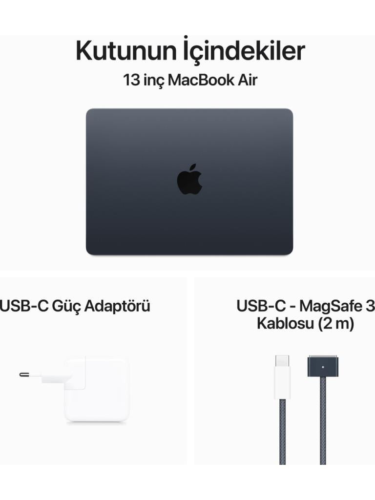 MacBook Air M3 16 GB 256 GB SSD 13.6" MC8K4TU/A Gece Yarısı Outlet (Açıklamayı Okuyunuz)