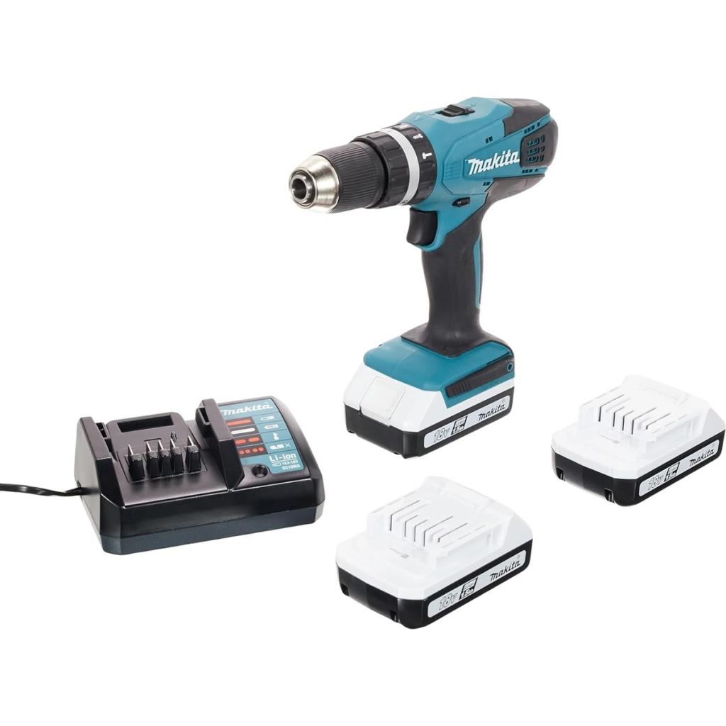Makita HP457DWE3 Makita akülü darbeli matkap Li-ion 18 V + 3 piller 1,1 Ah