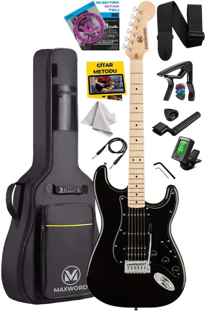 Maxword MAP-35BK Maple Klavye SSH Profesyonel Elektro Gitar Seti - OUTLET
