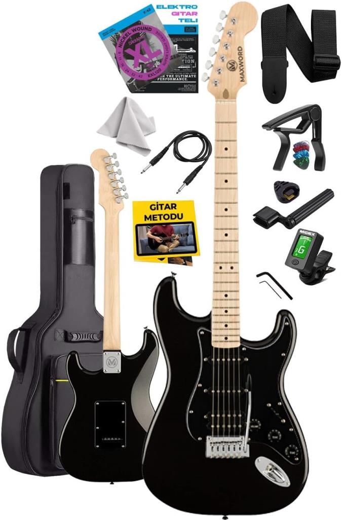 Maxword MAP-35BK Maple Klavye SSH Profesyonel Elektro Gitar Seti - OUTLET