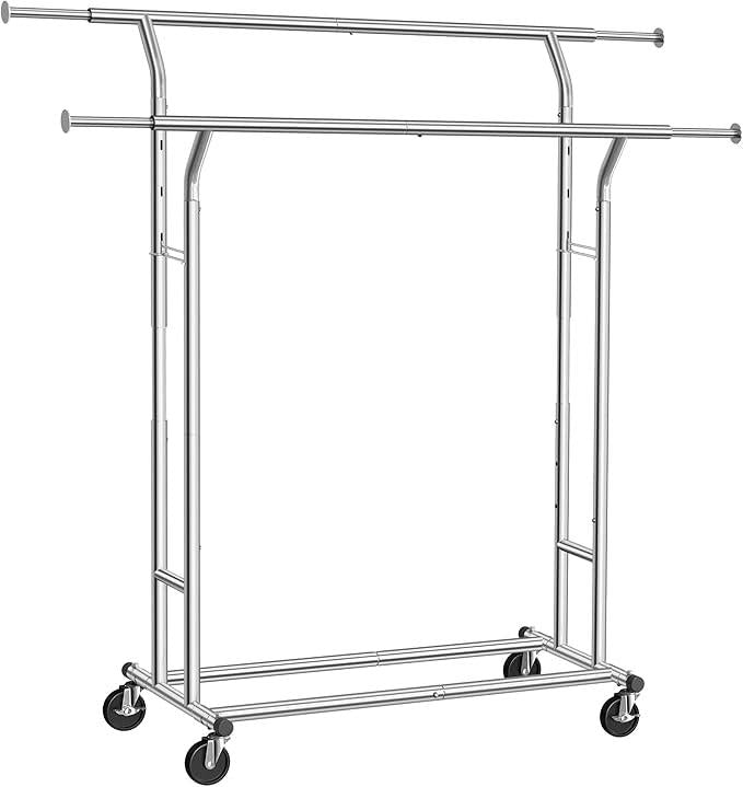 SONGMICS Metal vestiyer Gardırop, 110 Kg'A Kadar Dayanıklı, Uzunluk 129-169 cm, Krom Kaplamalı Hsr12S Teşhir