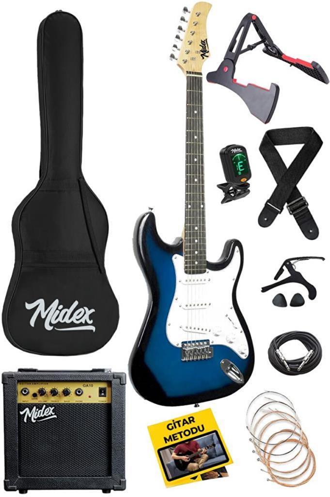 Midex AGE-80BL Amfili Full Elektro Gitar Seti 4/4 Yetişkin 39 İnç Blue - OUTLET