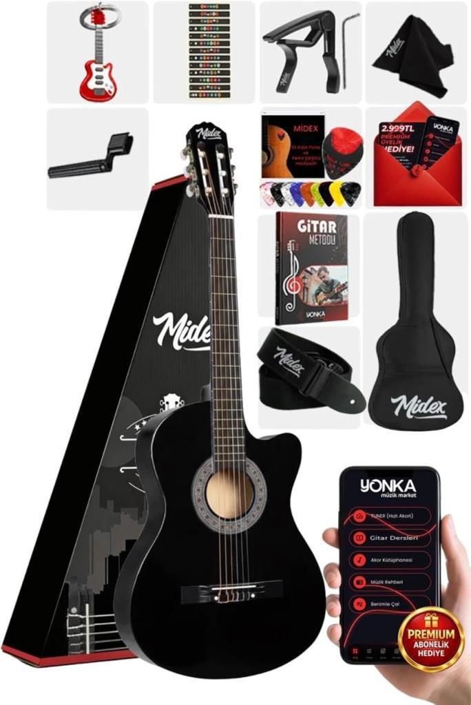 Midex CG-395BK 4/4 Kesik Kasa Siyah Klasik Gitar Seti - TEŞHİR