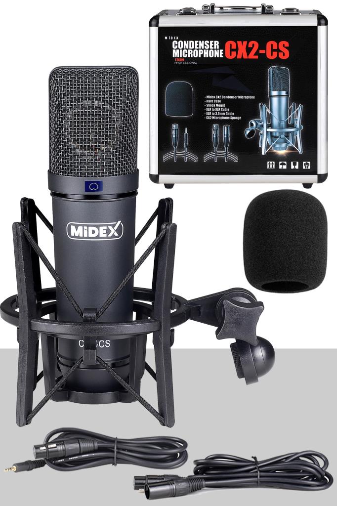 Midex CX2 Yüksek Kaliteli Condenser Geniş Diyafram Stüdyo Ses Kayıt Mikrofon Seti - Outlet