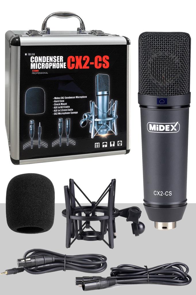 Midex CX2 Yüksek Kaliteli Condenser Geniş Diyafram Stüdyo Ses Kayıt Mikrofon Seti - Outlet