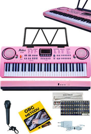 Midex PS-1500PK Başlangıç İçin 61 Tuşlu Org Pembe Renk Notalık Adaptör Mikrofon (100 Ses 100 Ritim)
