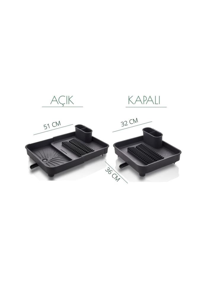 Miss Collection Açılır Kapanır Bulaşıklık Tabaklık, Su Tahliye Oluklu ve Çatal Bıçak Kurutmalıklı-Modern Tasarım Plastik (Antrasit) Teşhir
