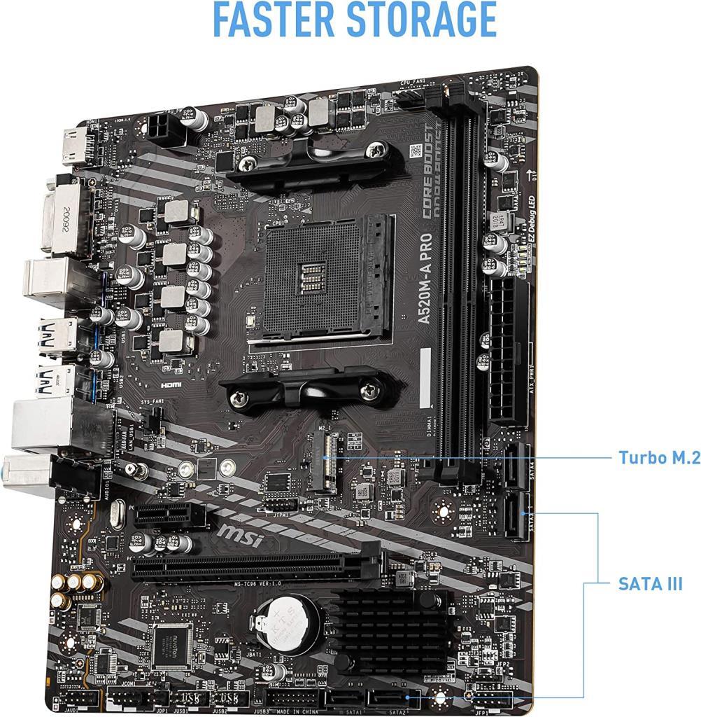 MSI A520M-A PRO AM4 DDR4 4600(OC) DVI HDMI M.2 USB3.2 mATX Anakart