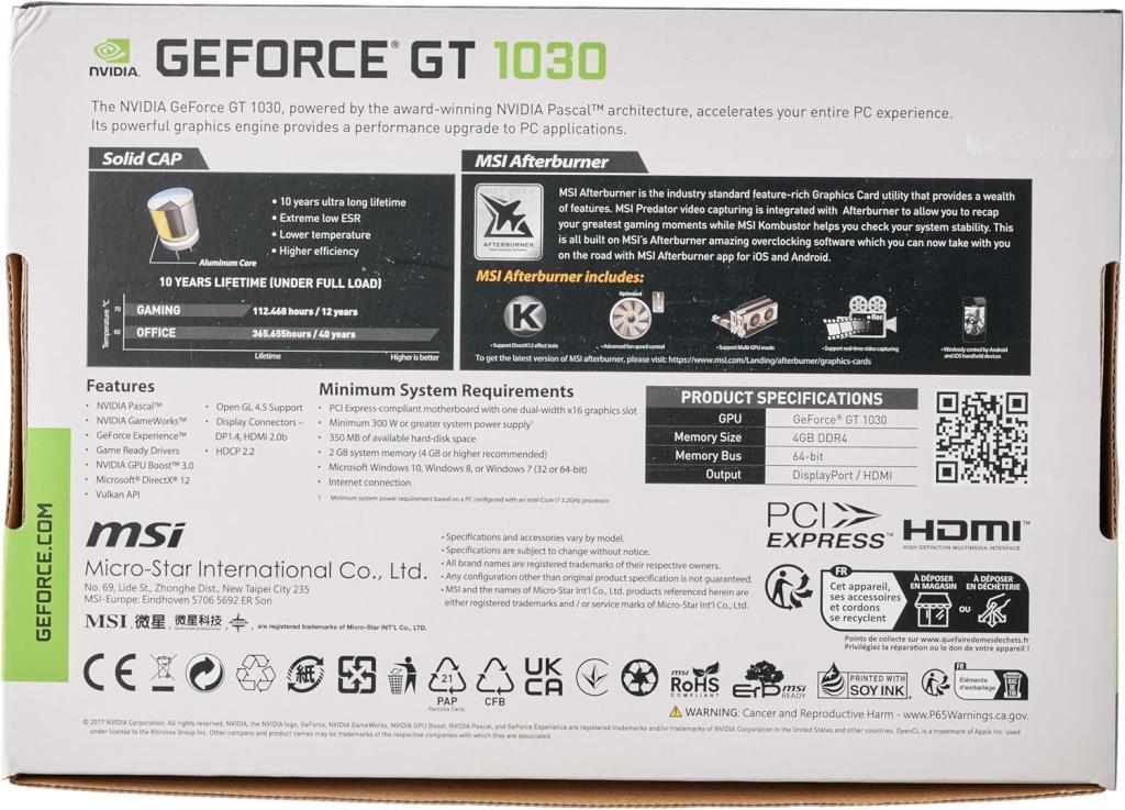 MSI GT 1030 4GHD4 LP OC 64 Bit DDR4 4 GB Ekran Kartı Outlet