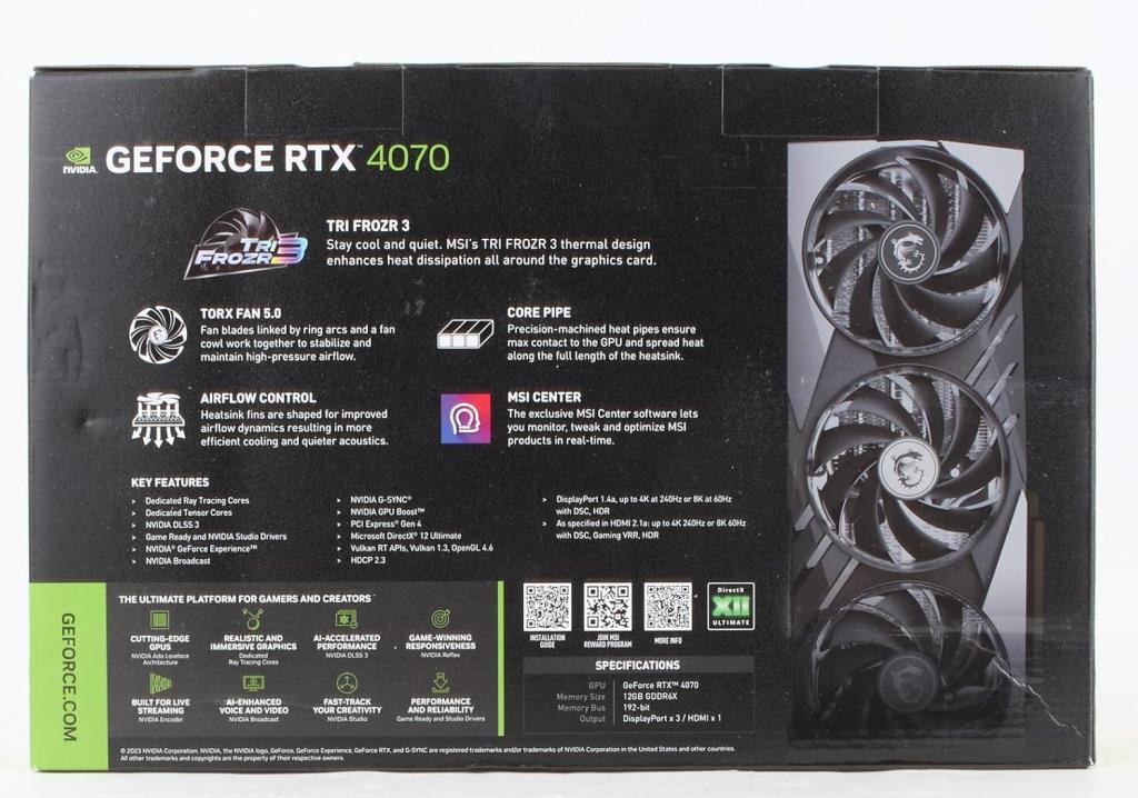 MSI RTX 4070 Gaming X Slim 12G 192 Bit GDDR6X 12 GB Graphics Card 