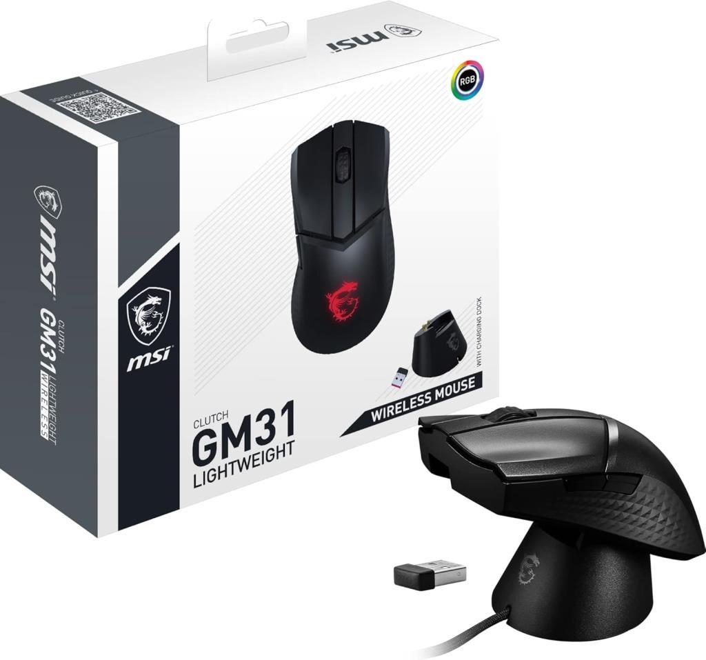 MSI Clutch GM31 Lightweight RGB Rechargeable Ergonomic Optical Wireless Gaming Mouse