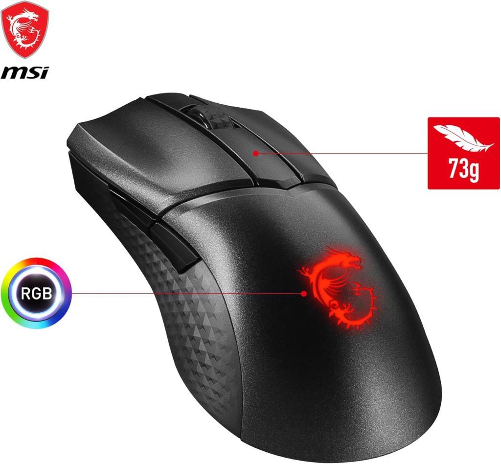 MSI Clutch GM31 Lightweight RGB Rechargeable Ergonomic Optical Wireless Gaming Mouse