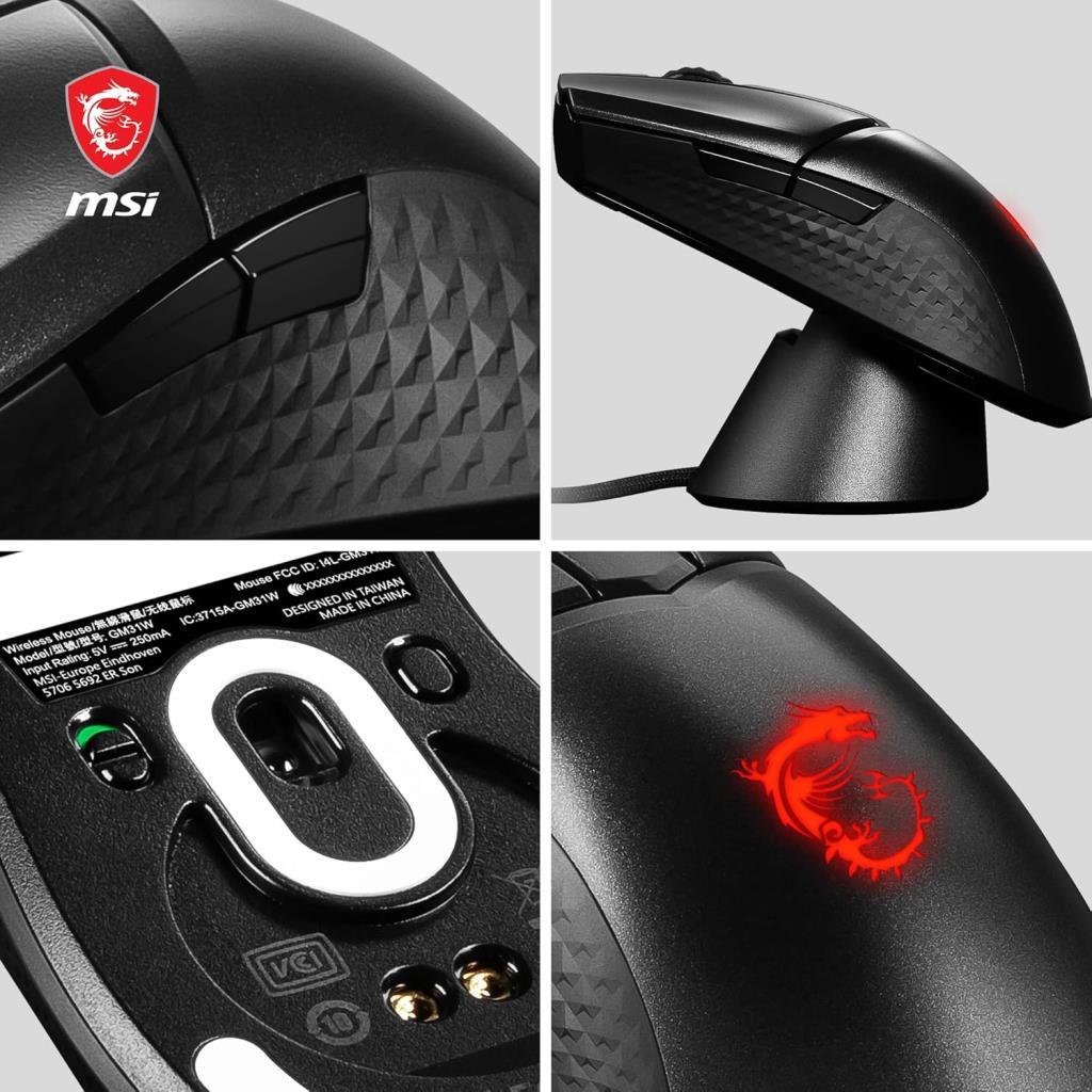 MSI Clutch GM31 Lightweight RGB Rechargeable Ergonomic Optical Wireless Gaming Mouse