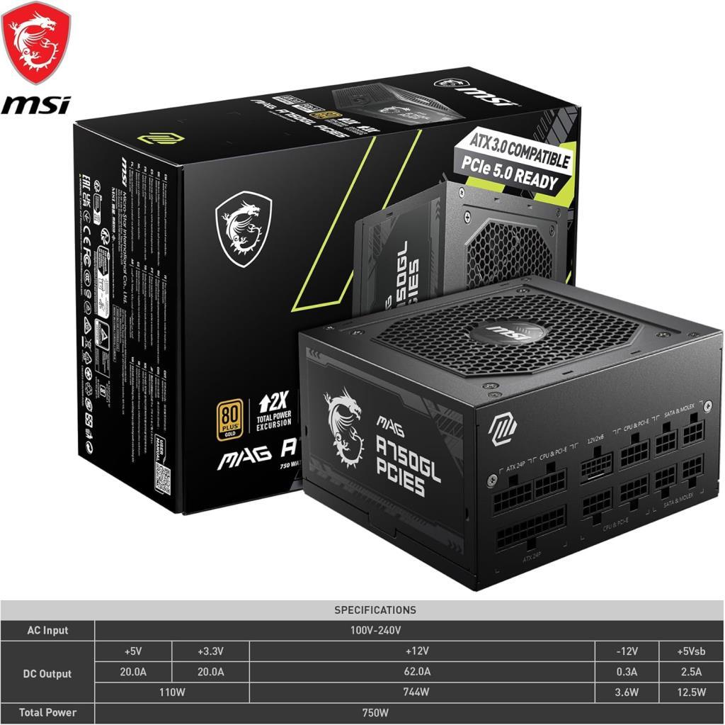 MSI MAG A750GL Gen5 750 W Power Supply - outlet
