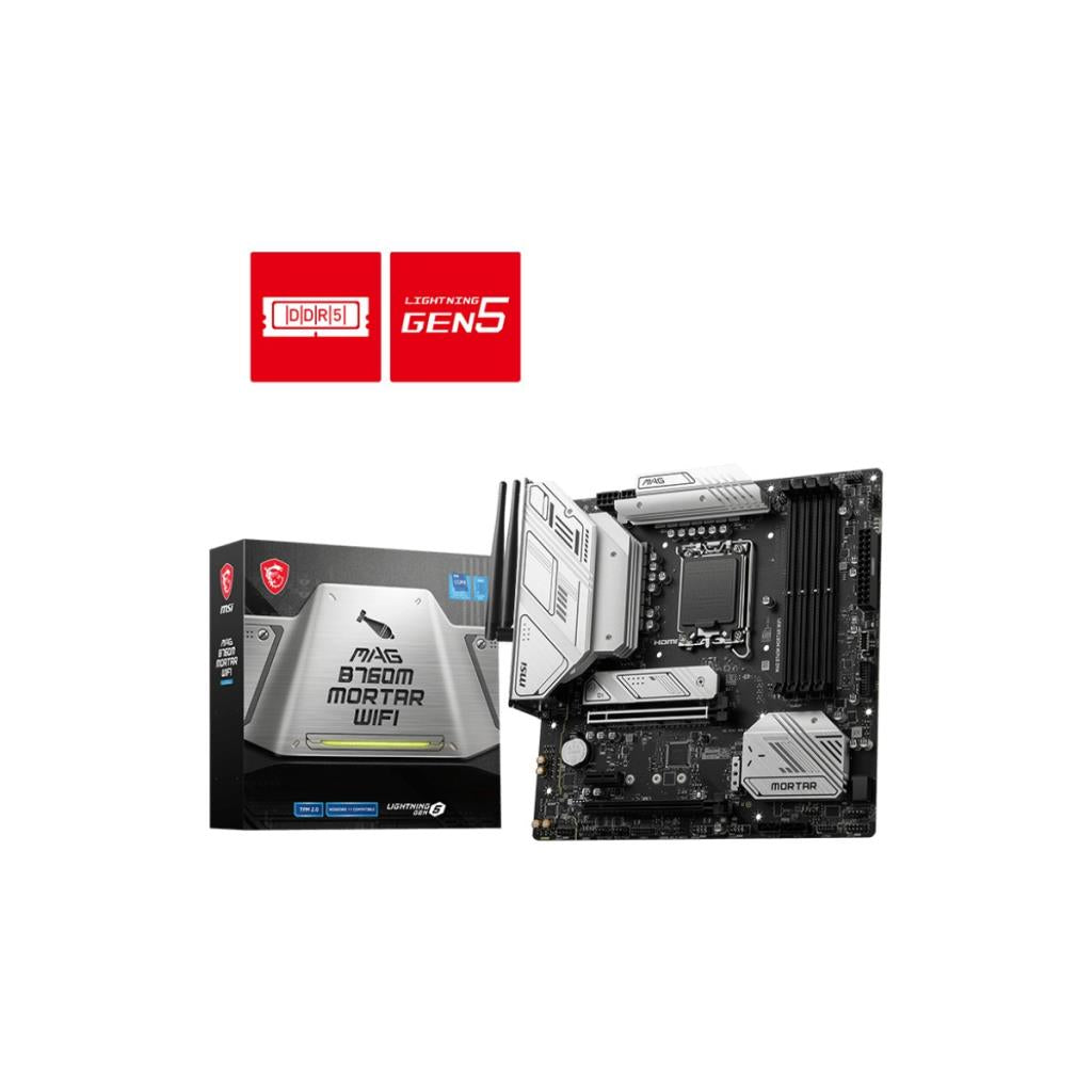 MSI MAG B760M Mortar Wi-Fi Intel LGA1700 DDR5 Micro ATX Anakart - TESHİR