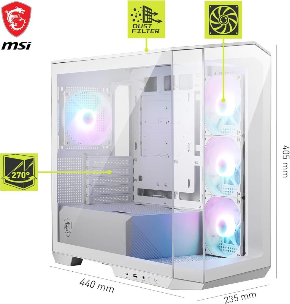 MSI MAG Pano M100R PZ ARGB 4 Fanlı Beyaz Micro ATX Bilgisayar Kasası - Teşhir