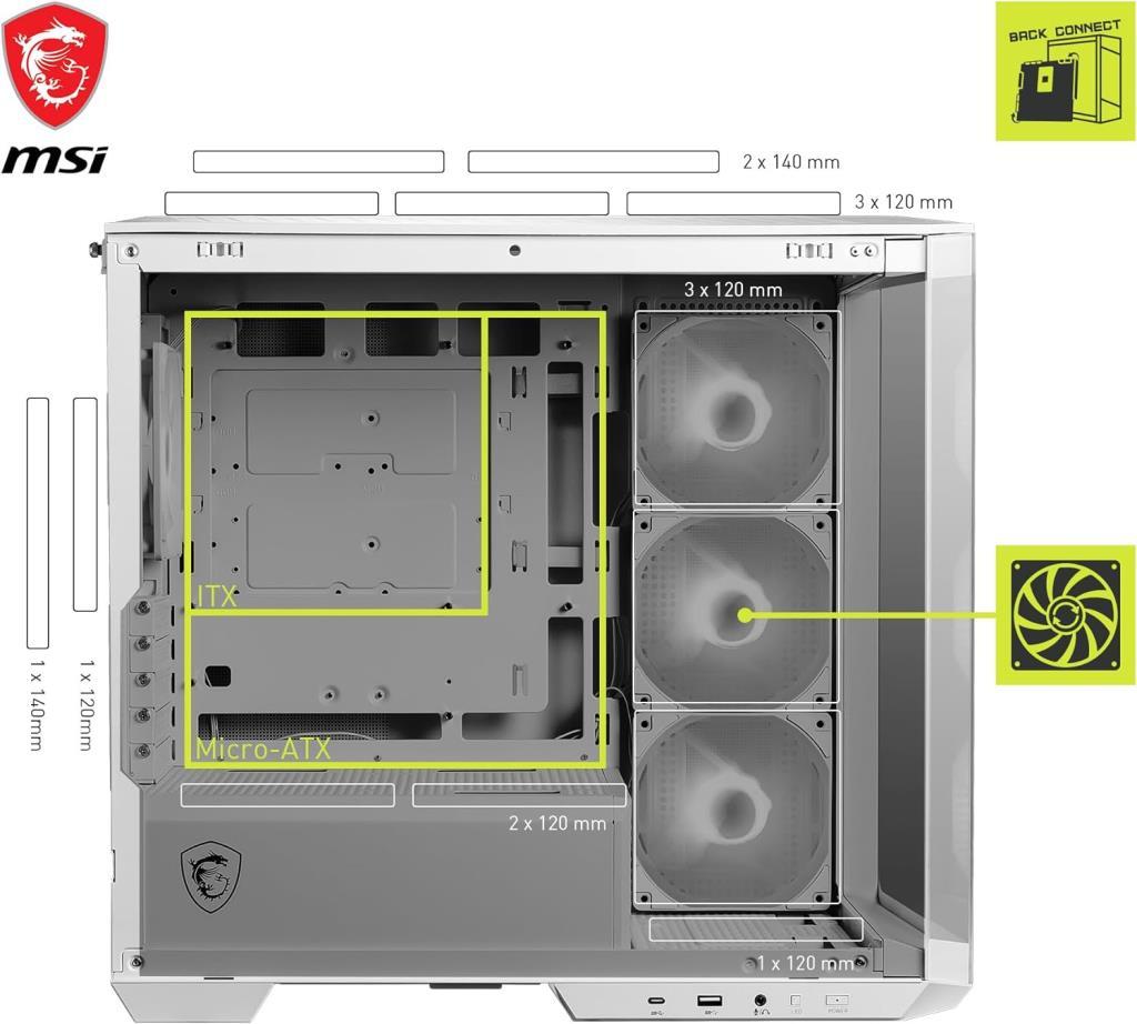 MSI MAG Pano M100R PZ ARGB 4 Fanlı Beyaz Micro ATX Bilgisayar Kasası - Teşhir
