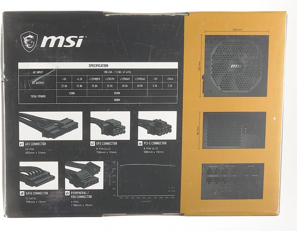 MSI MPG A850GF 850 W Power Supply Outlet