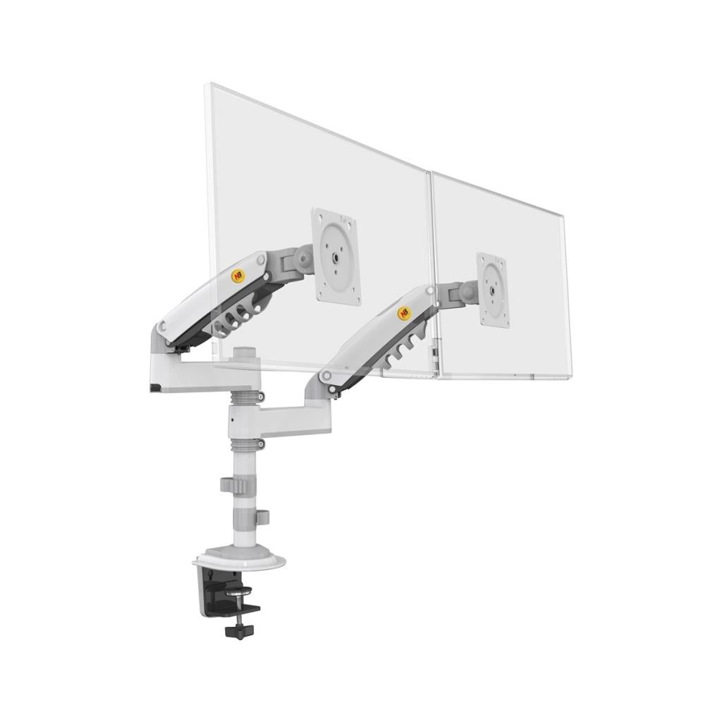 North Bayou H180 Beyaz 17-27 inç İki Kollu Amortisörlü Monitör Standı Teşhir