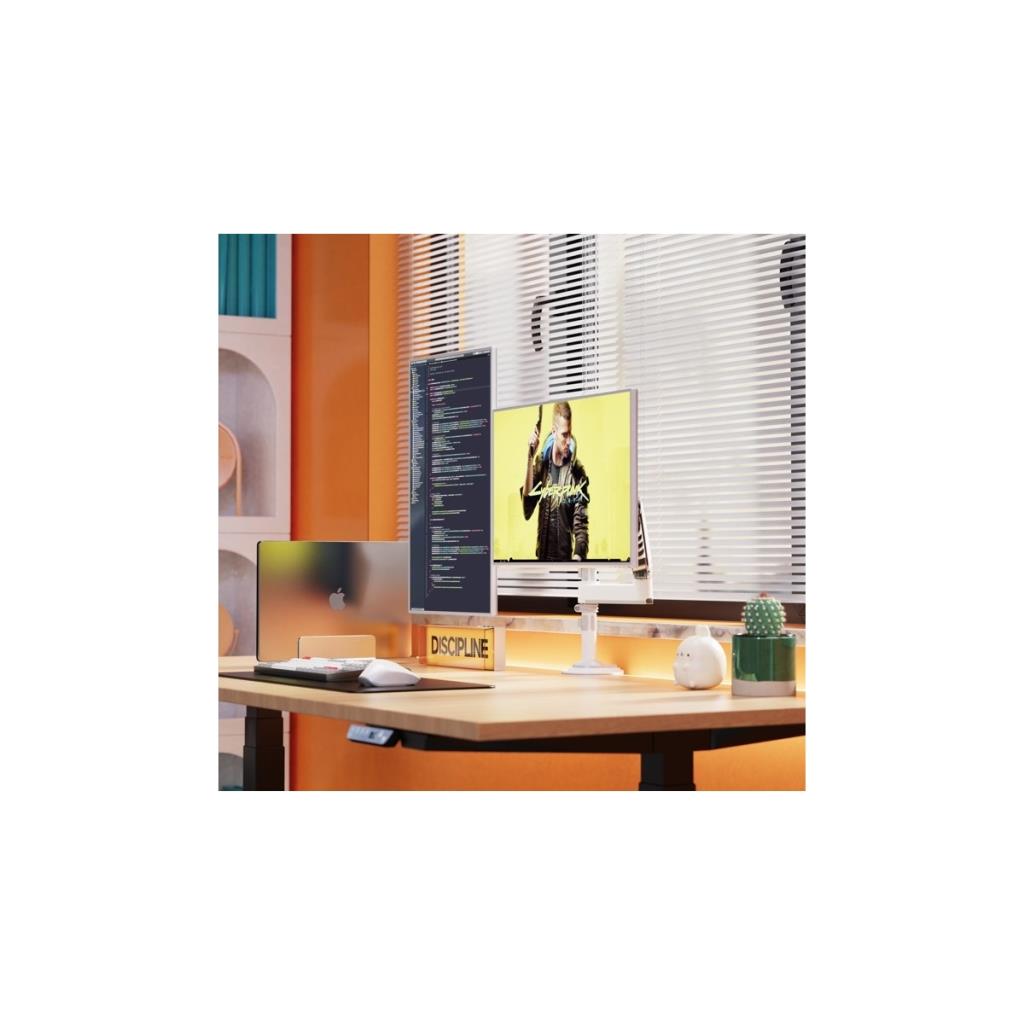 North Bayou H180 Beyaz 17-27 inç İki Kollu Amortisörlü Monitör Standı Teşhir