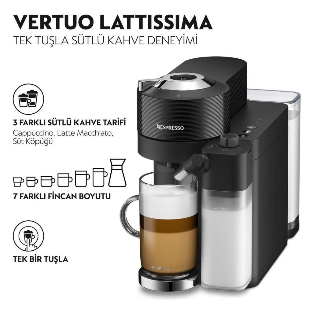 Nespresso Vertuo Lattissima Matte Black Kapsül Kahve Makinesi - Outlet
