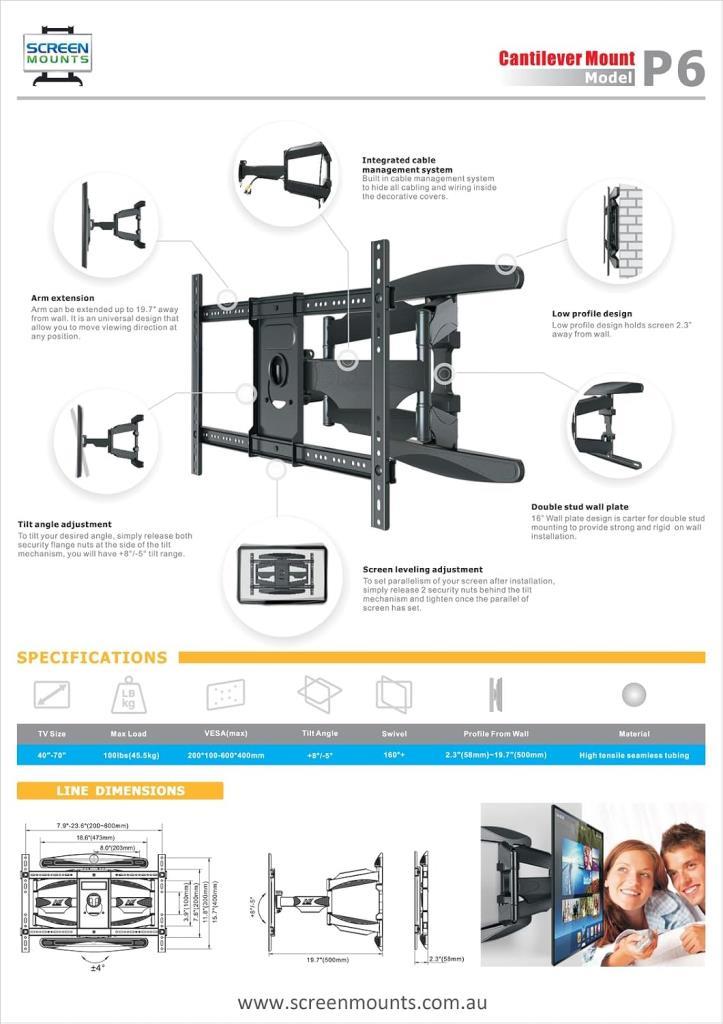 North Bayou P6 40-80 inç Hareketli TV Askı Aparatı - Outlet