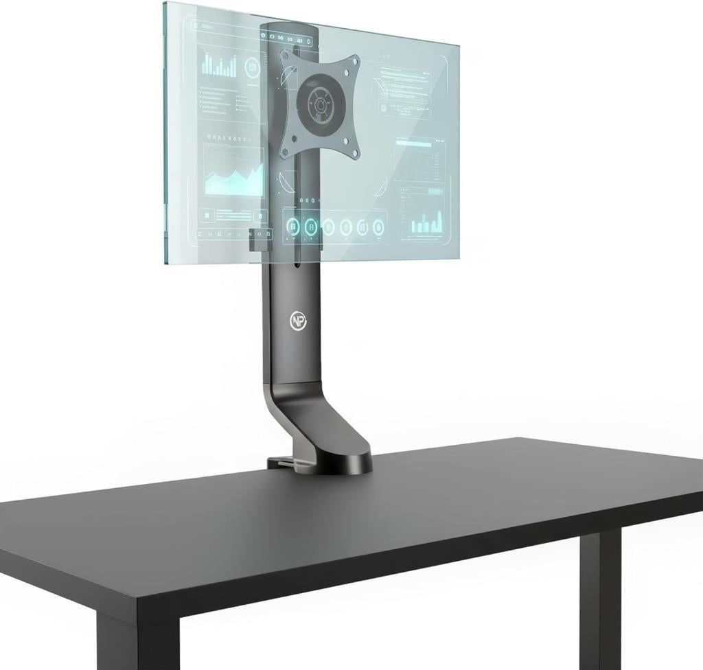 NPO STD2101B 17"-32" Ergonomik Yükseklik Ayarlı Tek Monitör Standı, 8kg Taşıma Kapasitesi, VESA, 360° Pivot (Dikey Kullanım), Kablo Yönetimli Teşhir