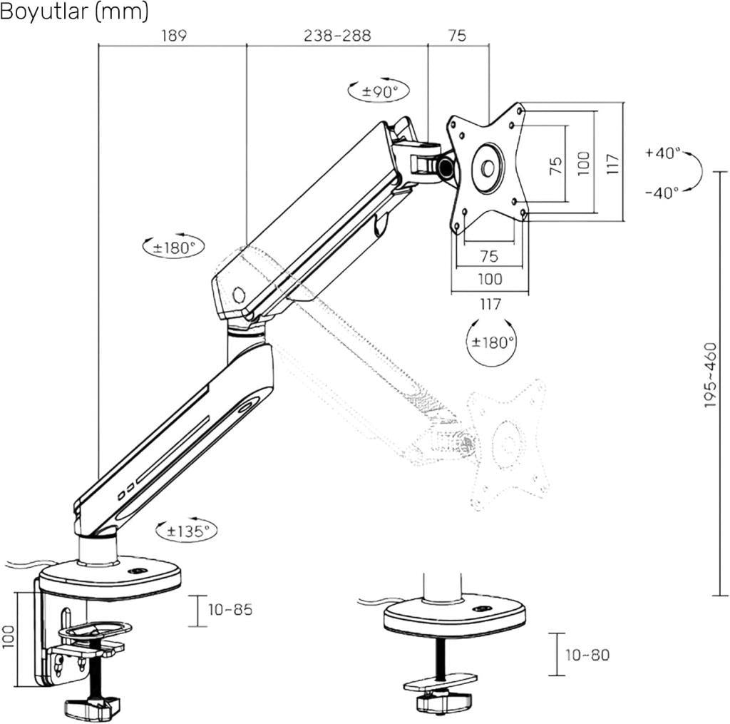 Npo STD54012HLW Elysium 27-45 inç Tek Kollu Monitör Standı - Outlet