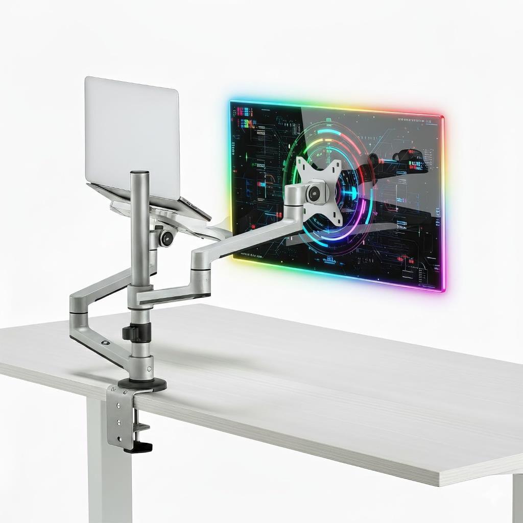 Yıldızan NPO STD72024MLG 17-32" Monitör 11-17" Laptop Destekli Stand, Alüminyum İkili Kol, Ergonomik Yüksekli - Outlet