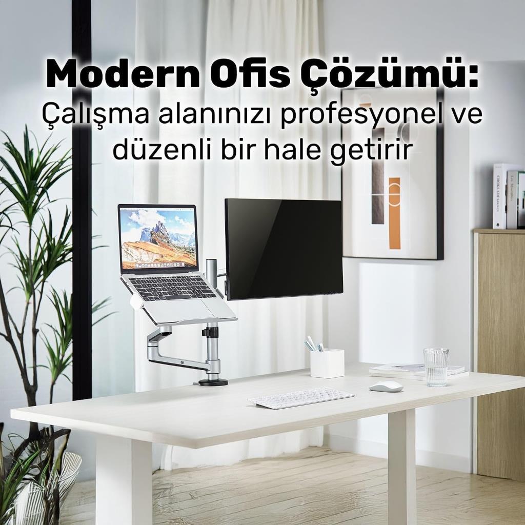 Yıldızan NPO STD72024MLG 17-32" Monitör 11-17" Laptop Destekli Stand, Alüminyum İkili Kol, Ergonomik Yüksekli - Outlet