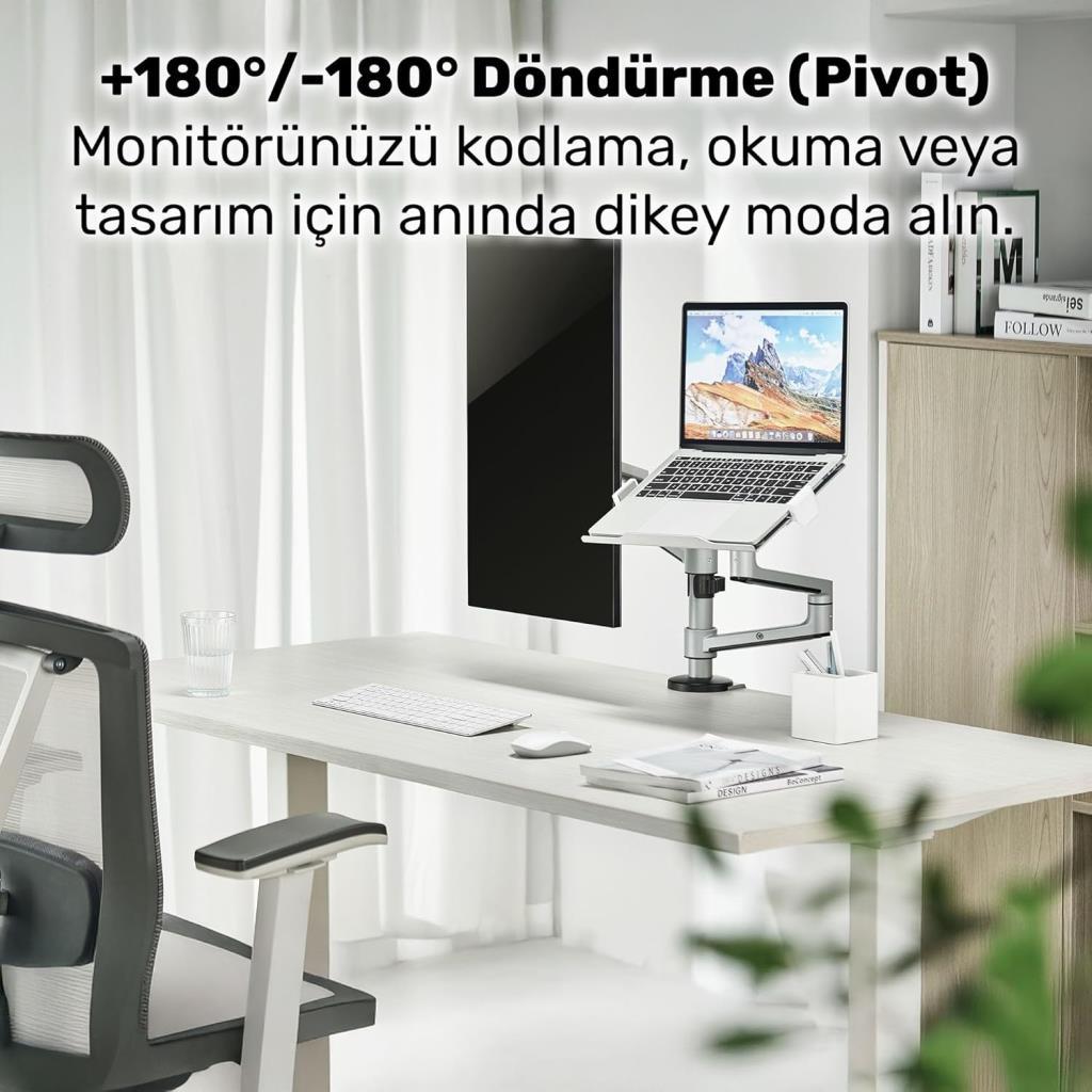 Yıldızan NPO STD72024MLG 17-32" Monitör 11-17" Laptop Destekli Stand, Alüminyum İkili Kol, Ergonomik Yüksekli - Outlet