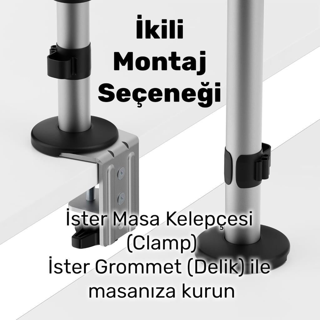 Yıldızan NPO STD72024MLG 17-32" Monitör 11-17" Laptop Destekli Stand, Alüminyum İkili Kol, Ergonomik Yüksekli - Outlet