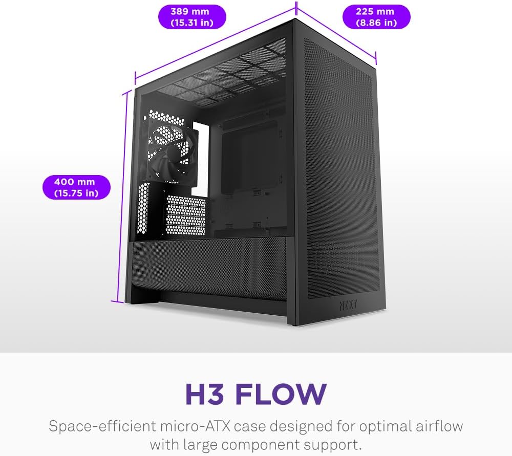NZXT H3 Flow CC-H31FB-01 Fanlı Siyah Micro ATX Oyuncu Kasası - TESHİR