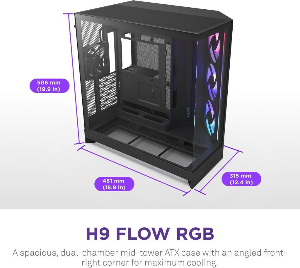 NZXT H9 Flow RGB Large CM-H92FB-R1 Fanlı Siyah E-ATX Oyuncu Kasası - Outlet