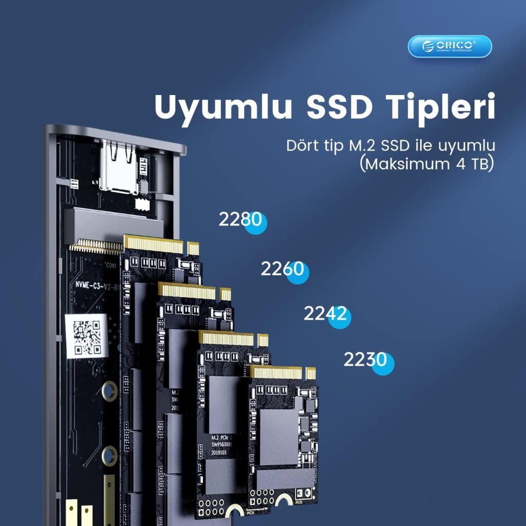 ORICO M.2 SATA SSD Enclosure USB 3.2 Gen2 M-Key / B&M-Key 10Gbps SSD Disk Kutusu - Outlet