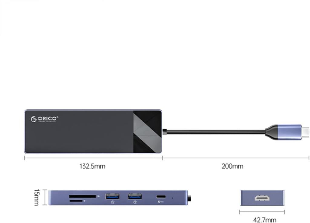 Orico Type-C PD100W HDMI 4K 30 Hz RJ45 SD TF 5 Gbps Type-C 4 USB-A Portlu Çoklayıcı Hub - TEŞHİR