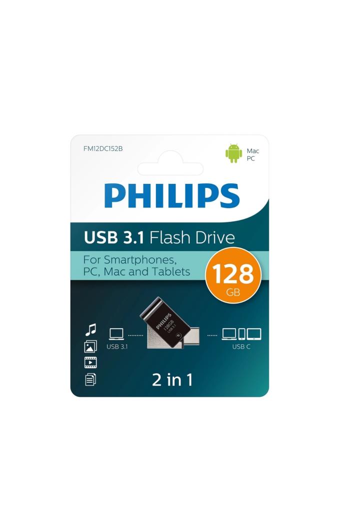 Philips 128 GB USB 3.1 & Type-C 2 si 1 Arada Çift Girişli Metal USB Bellek - OUTLET