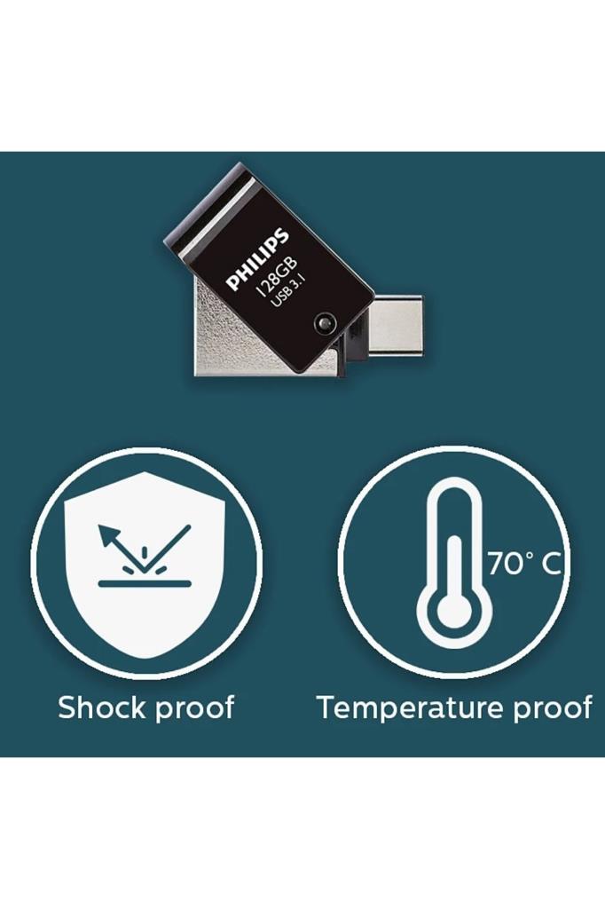 Philips 128 GB USB 3.1 & Type-C 2 si 1 Arada Çift Girişli Metal USB Bellek - OUTLET